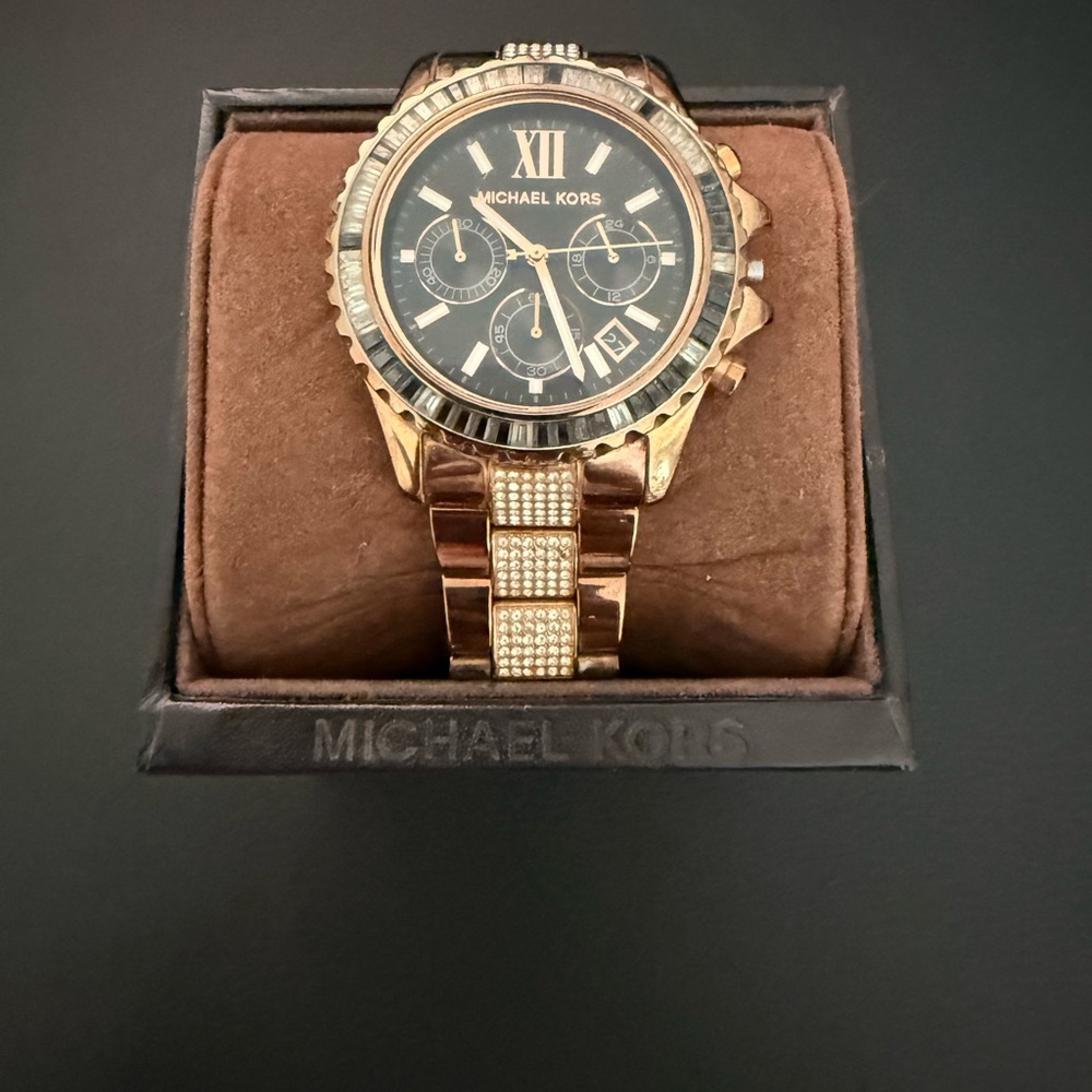 Michael Kors Black and Gold Chronograph Watch